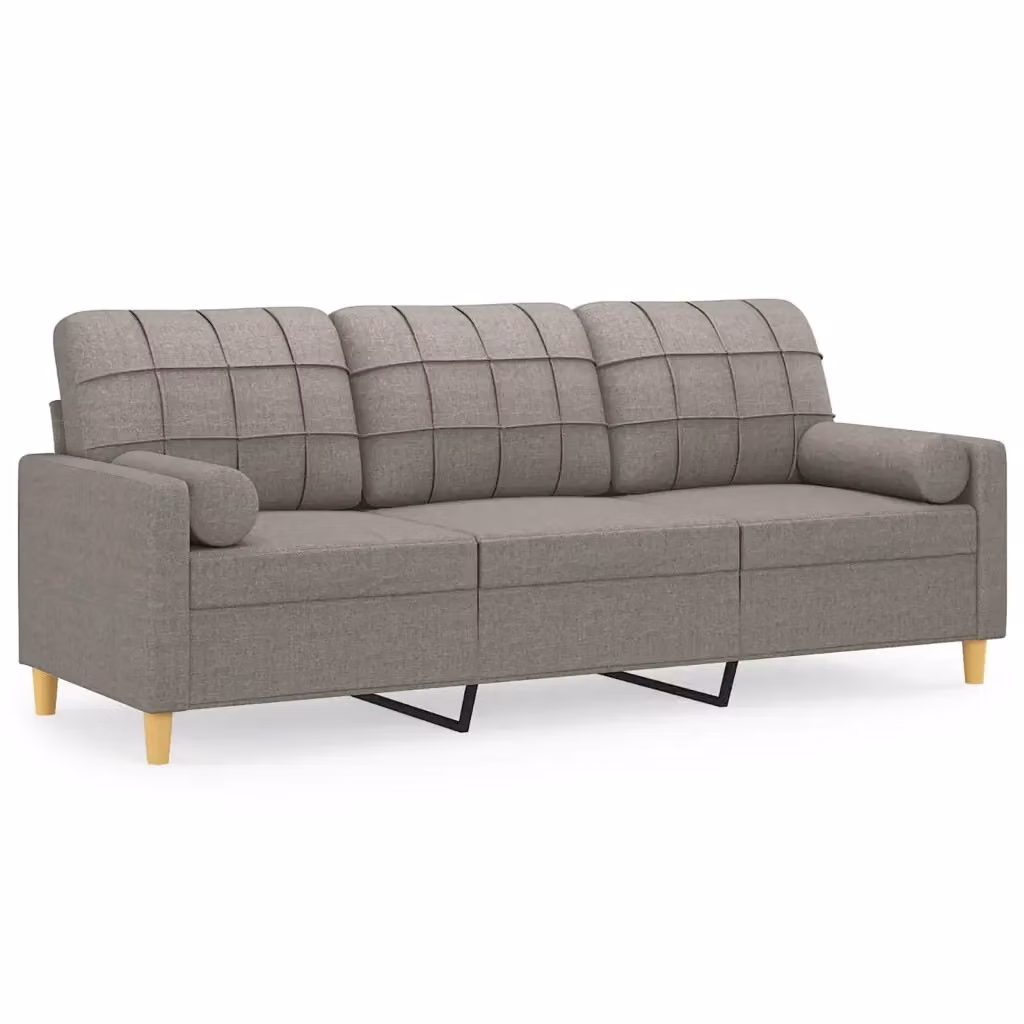 Divano a 3 posti moderno vidaXL in tessuto beige o grigio con cuscini e coperture rimovibili L: 198 cm, P: 80 cm, H: 77 cm – 2