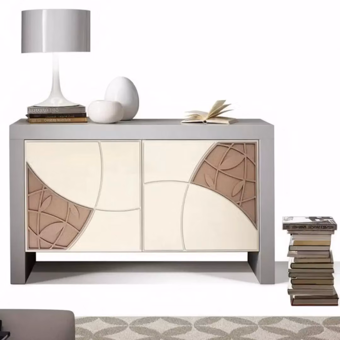 Madia bicolore Mobili 2G in legno massello con decoro a rilievo geometrico L: 142 cm, P: 45 cm, H: 89 cm – 3