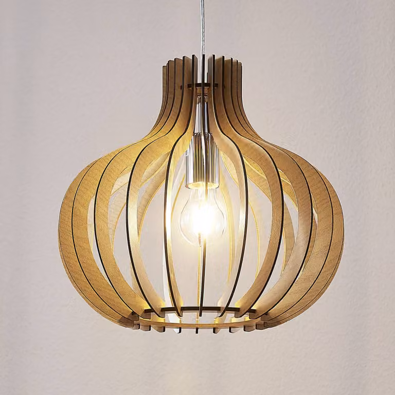 Lampada a sospensione Sina Lindby, dimmerabile, Legno chiaro, Soggiorno / Sala da pranzo, Legno, Scandinavo, Lampada a sospensione