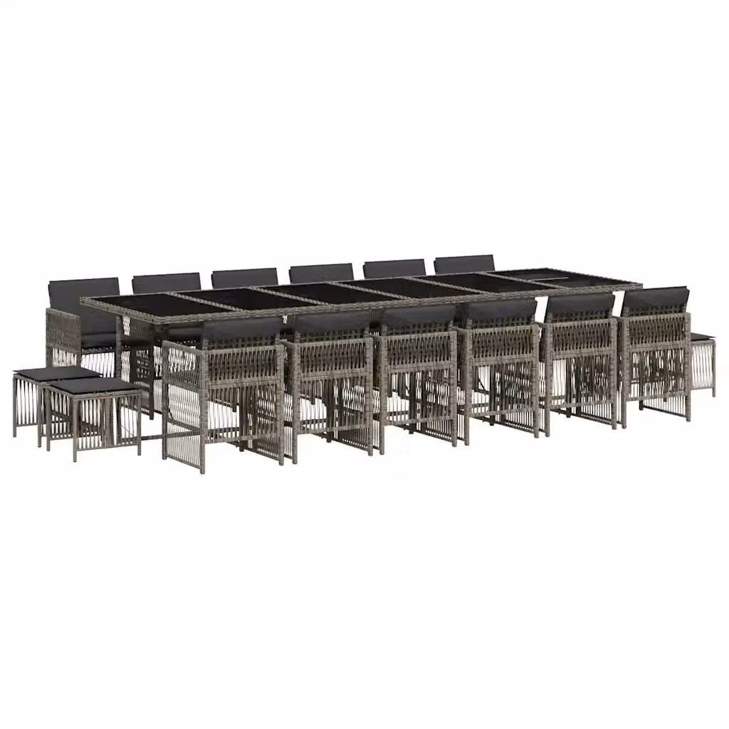 Set da pranzo da giardino vidaXL in polyrattan con cuscini grigi e piano in vetro, 17 pezzi – 2