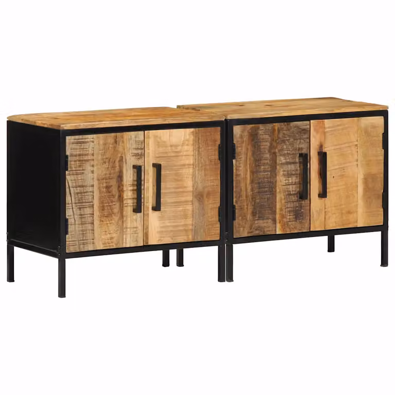 Set di 2 comodini vidaXL in stile industriale in legno di mango e metallo, Marrone e Nero, L: 50 cm, P: 30 cm, H: 45 cm