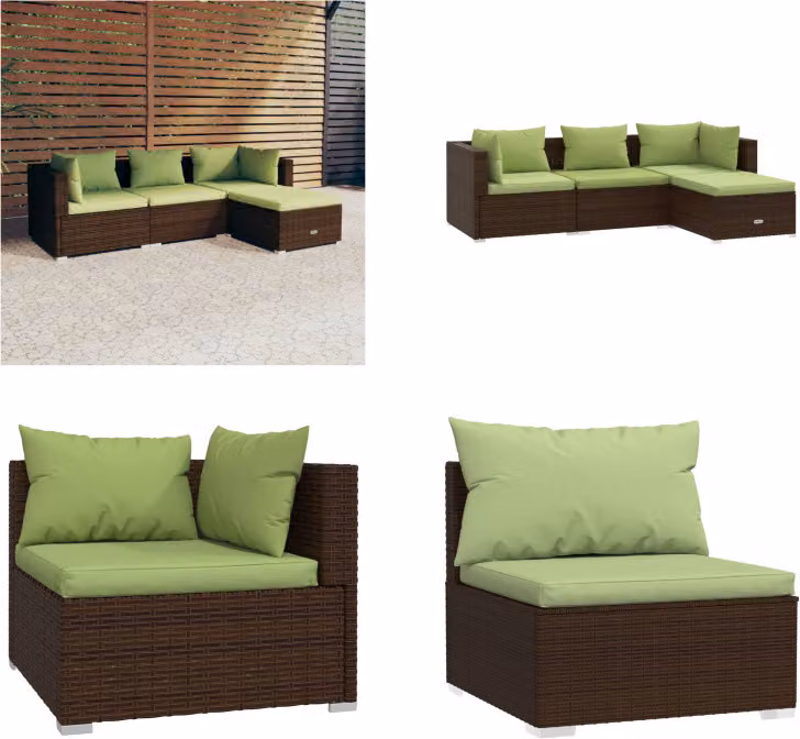 vidaXL set salotto da giardino 4 pezzi con cuscini in rattan marrone - set salotto da giardino - set salotto da giardino - set salotto da patio - set divano da giardino