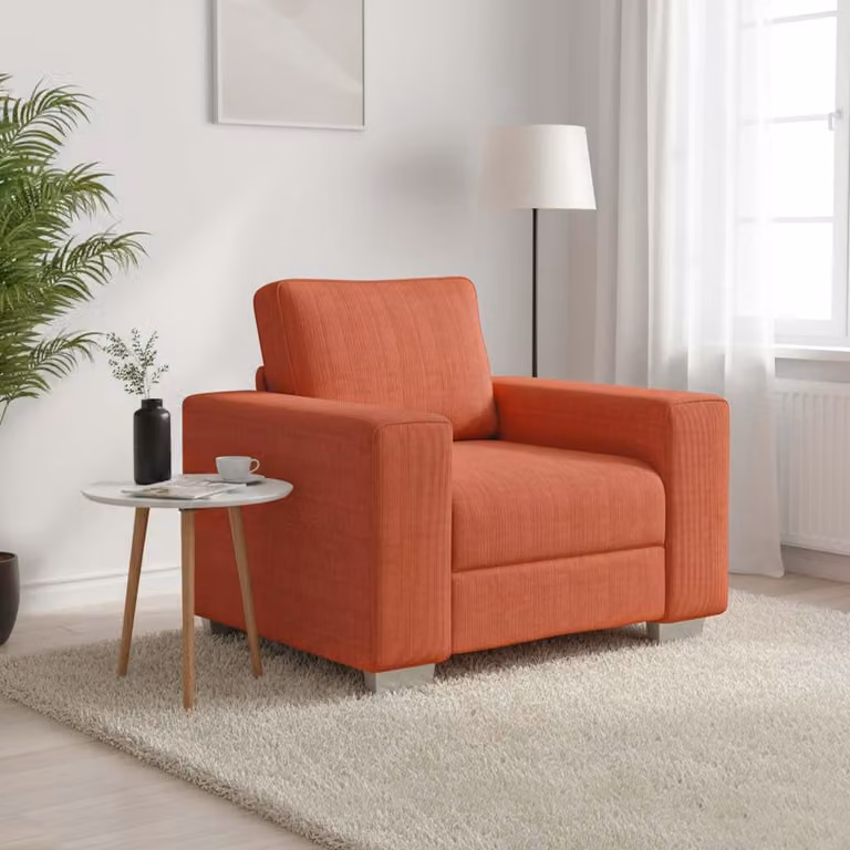 Poltrona Lounge moderna vidaXL in velluto a coste rosso arancione con braccioli L 100 x P 77 x H 82 cm
