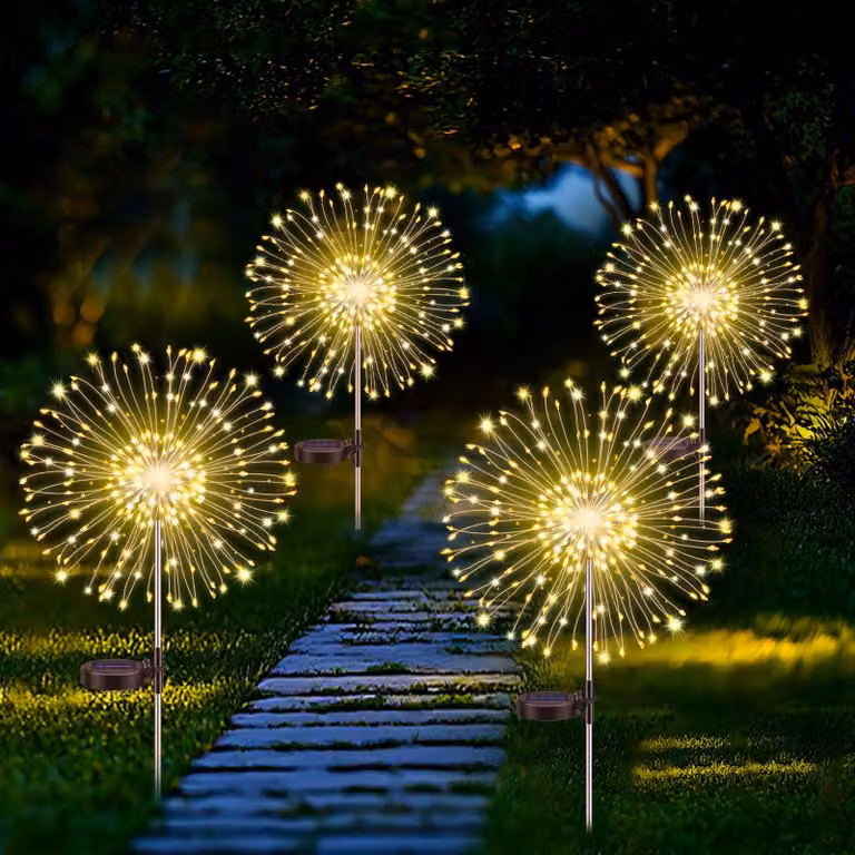 Luci decorative a energia solare, con 150 LED, confezione da 4 pezzi, luce bianco caldo