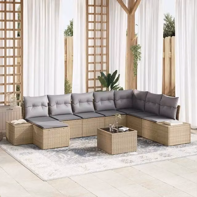 Set Divano da Giardino 9 pz Beige polyrattan 3347190