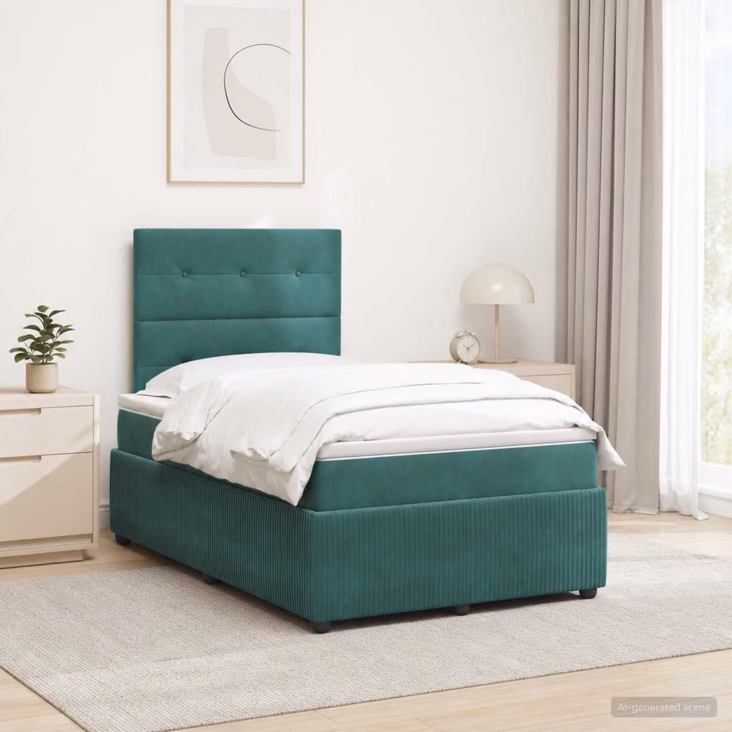 Letto Box Spring vidaXL in Velluto Verde Scuro con Materasso Ibrido e Illuminazione LED, L/P: 120 x 200 cm