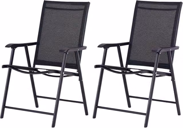 Set di 2 sedie pieghevoli da giardino con braccioli Xylo in metallo nero e textilene L: 58 cm, P: 64 cm, H: 94 cm