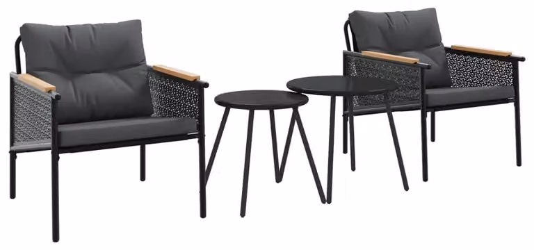 Set di 4 sedie da esterno in acciaio nero, con tessuto resistente alle intemperie