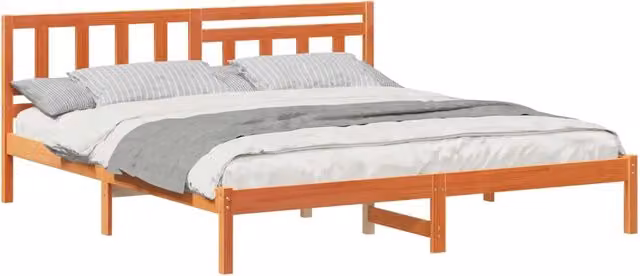 Letto matrimoniale | Letto per adulti | Struttura del letto Marrone cerato 200 x 200 cm Pino massello