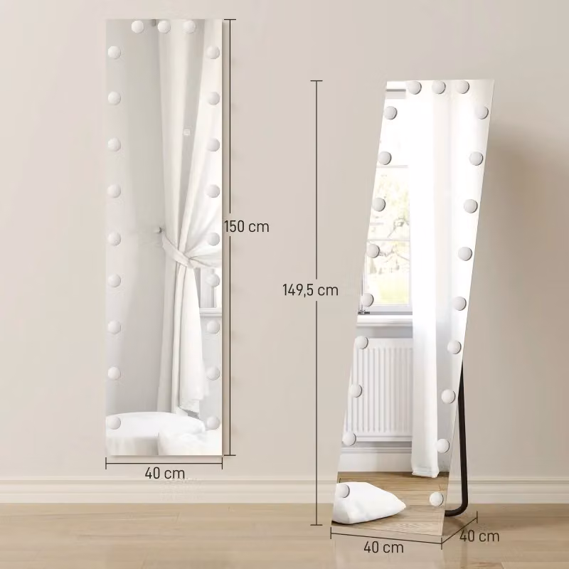 Specchio intero REDOM con LED RGB e 21 lampadine, vetro temperato, L 150 cm x P 40 cm – 2