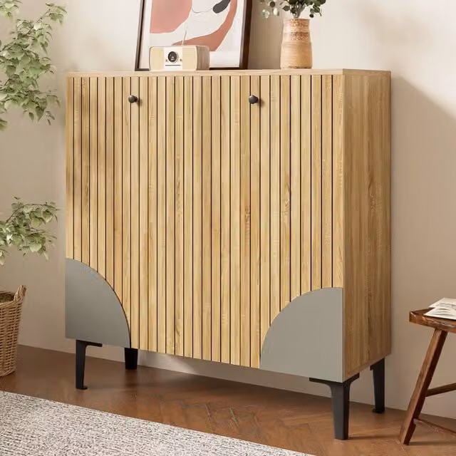 Scarpiera con 3 ante, ripiani interni e piano d'appoggio, per ingresso, pannello truciolare, legno, 90 × 32 × 94 cm