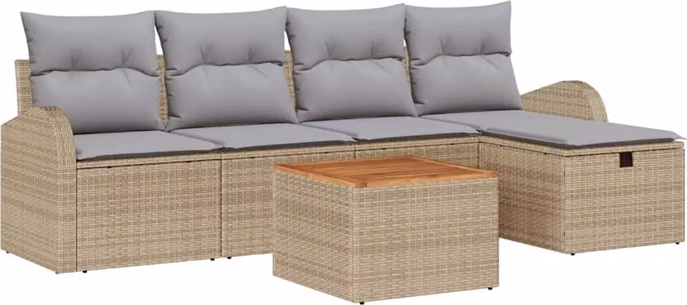 Set Divano da Giardino con cuscino 6 pcs Beige Poly Rattan