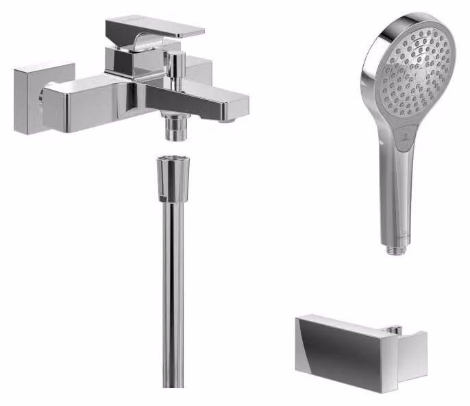 Set doccia Villeroy & Boch Taro, completo di supporto per soffione, doccetta manuale e miscelatore per vasca