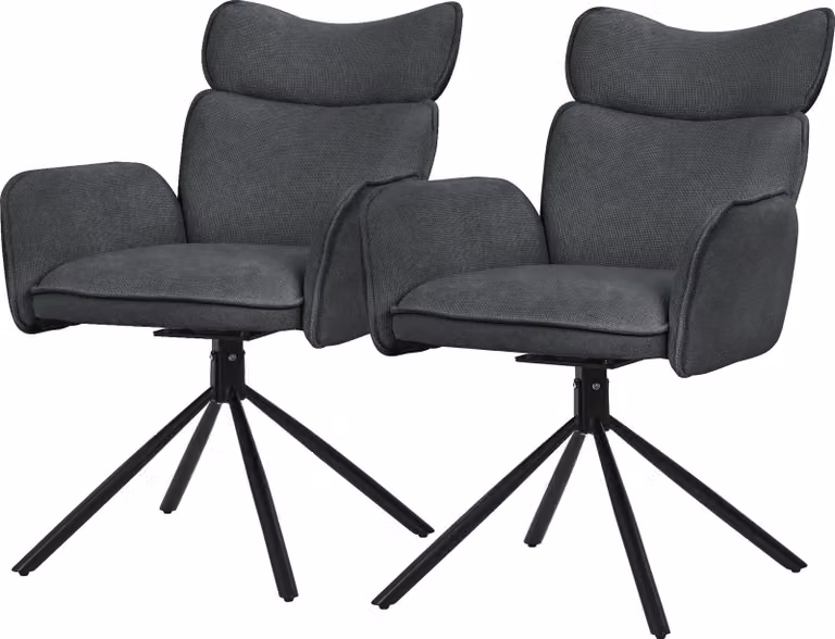 ML-Design set di 2 sedie da sala da pranzo girevoli in tessuto antracite sedia da soggiorno con schienale e bracciolo sedia girevole a 360° gambe in metallo poltrona ergonomica