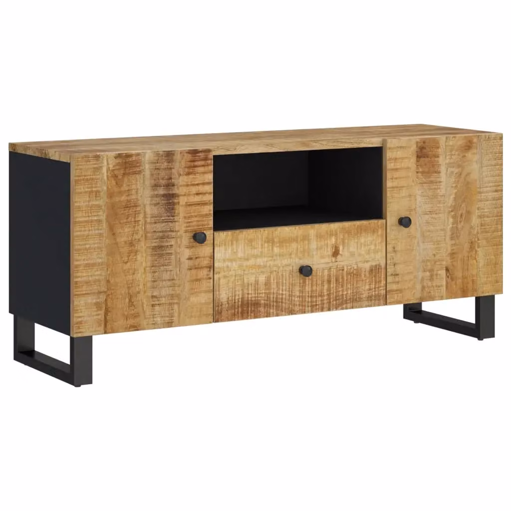 Mobile TV vidaXL in legno massello di mango e metallo, marrone, L 105 cm x P 33,5 cm x H 46 cm – 2