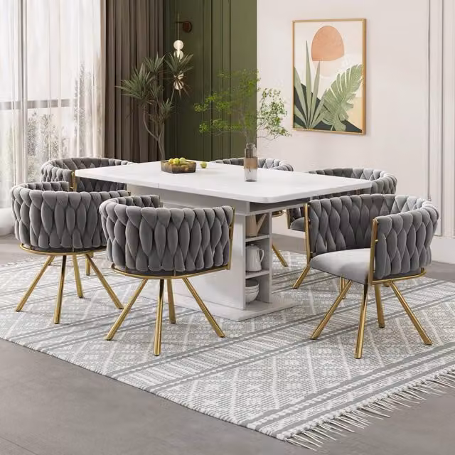 Set di 6 sedie da pranzo girevoli MINIMAL in velluto grigio e oro con gambe in metallo