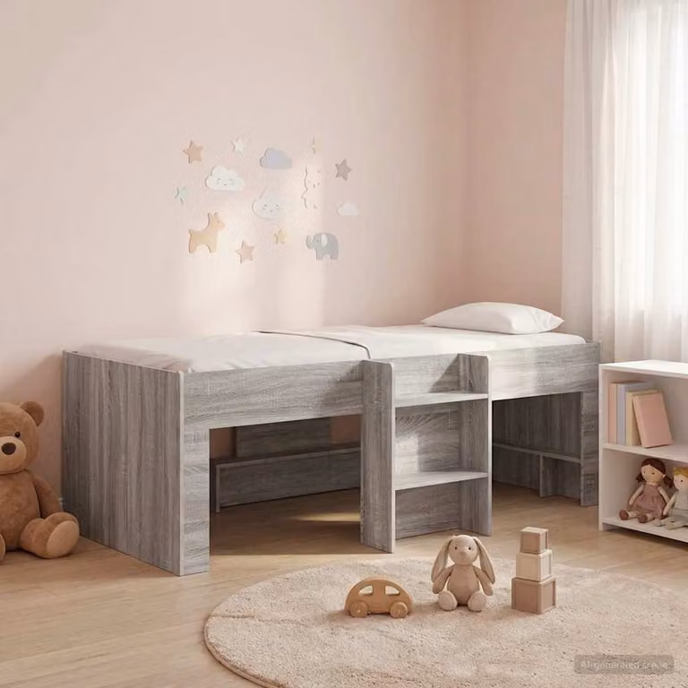 Letto alto singolo per bambini vidaXL in legno ingegnerizzato grigio L 80 cm x P 200 cm x H 120 cm