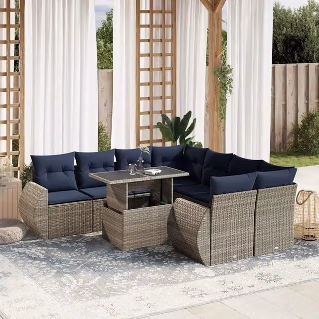 Set Divani da Giardino 9 pz con Cuscini Grigio in Polyrattan 3268431