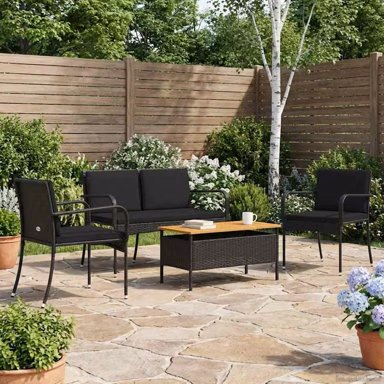 Set da giardino moderno vidaXL in polyrattan e legno di acacia nero