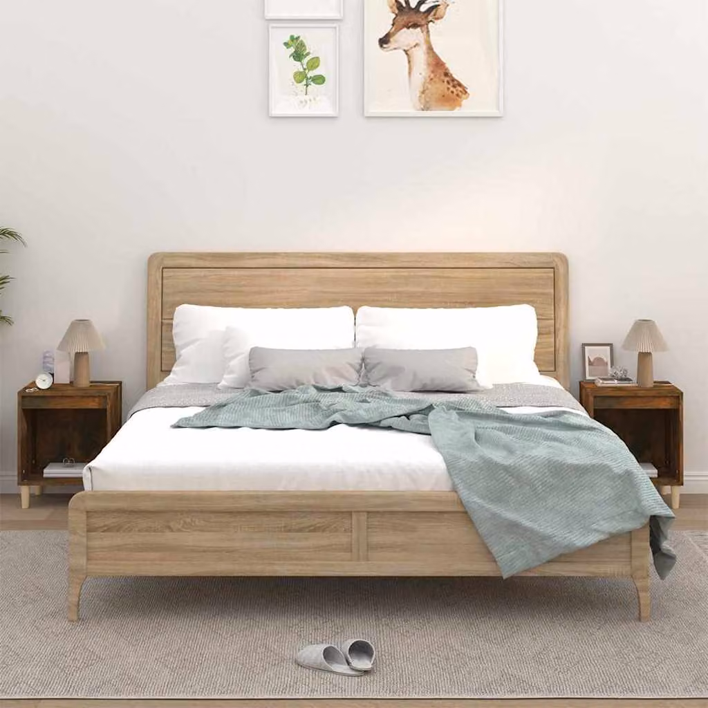 Set di 2 comodini moderni vidaXL in rovere fumo, L 40 cm x P 35 cm x H 50 cm