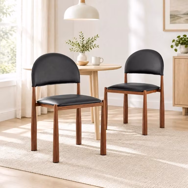 Set di 2 sedie da pranzo MIVRAY con schienale semicircolare imbottito in similpelle nera e gambe in metallo e legno
