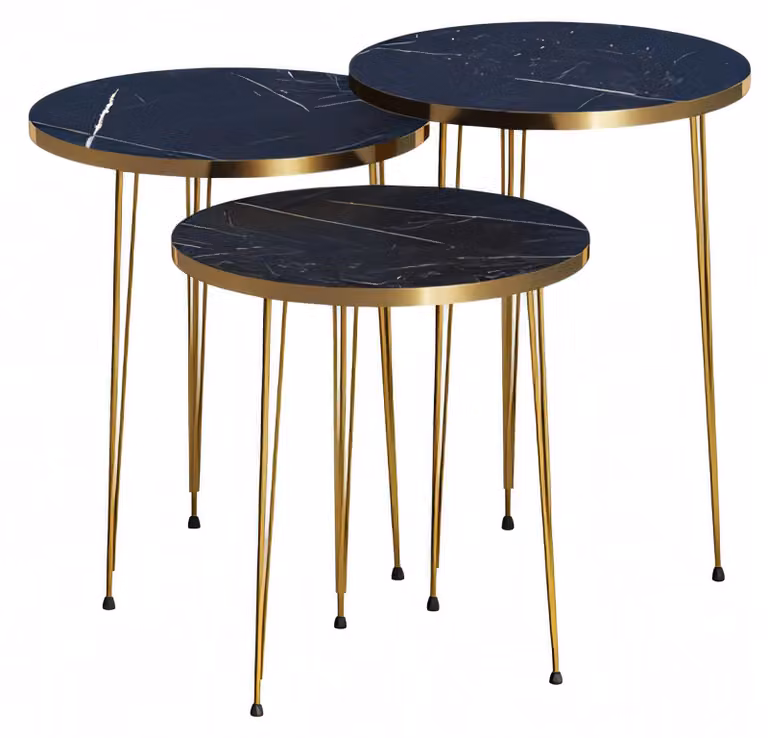 Elegantes schwarzes Couchtisch-Set aus Holz und Edelstahl