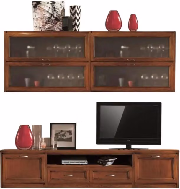 Parete attrezzata porta tv Mobili 2G in legno e vetro color marrone, L: 212 cm – 3