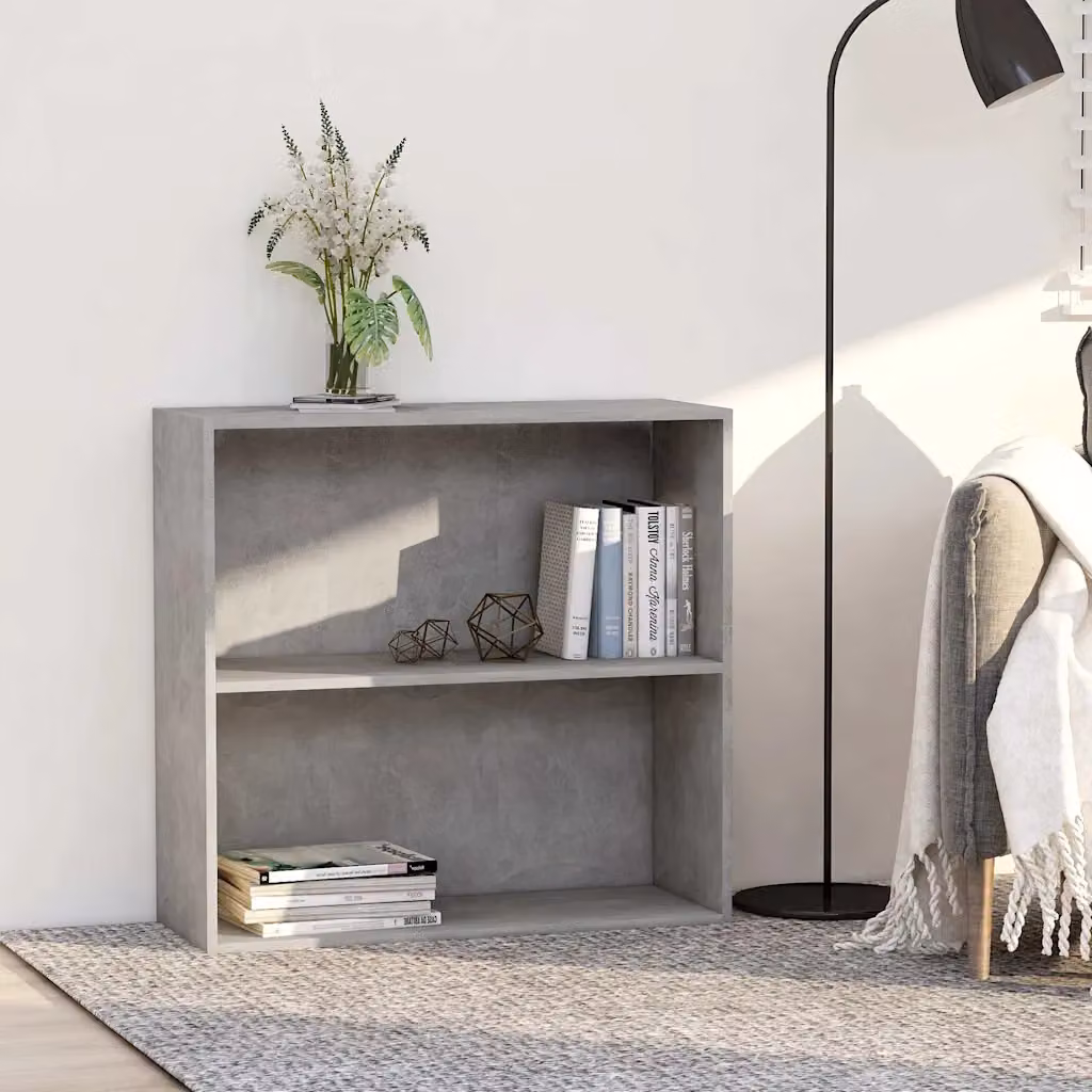 Libreria vidaXL a 2 Ripiani in Legno Multistrato e MDF, Grigio Cemento, L 80 cm x P 30 cm x H 76,5 cm