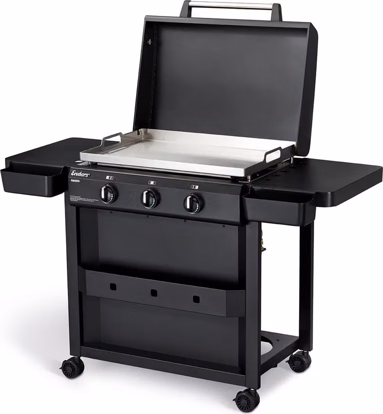 Griglia plancha Amaro, 3 bruciatori a P in acciaio inox, robusta plancha in acciaio inox con maniglie, cofano estraibile