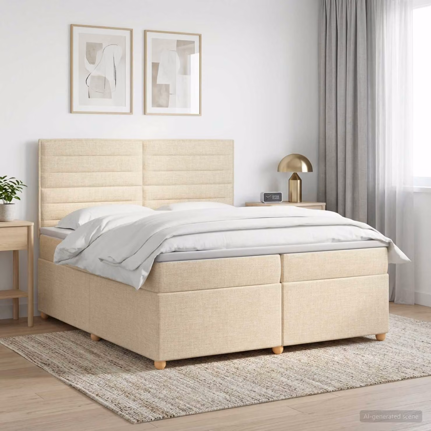 Letto box spring con materasso ibrido vidaXL in tessuto beige e bianco L/P/H: 200 x 200 x 140,5 cm