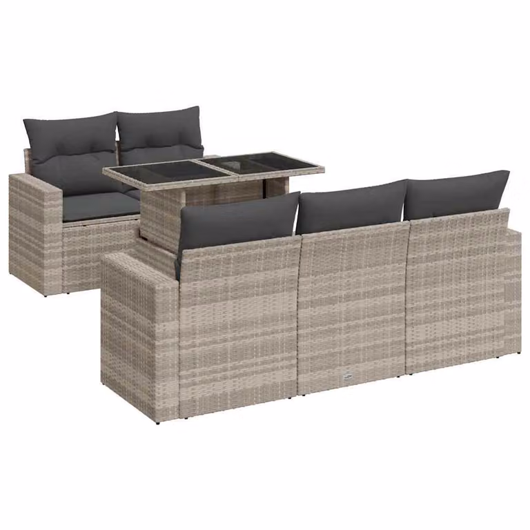 Set Divano da Giardino 6pz con Cuscini Grigio Chiaro Polyrattan