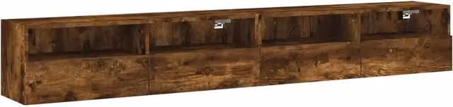 Set di 2 Mobili TV da Parete in Legno Multistrato Rovere Fumo, L 100 x P 30 x H 30 cm