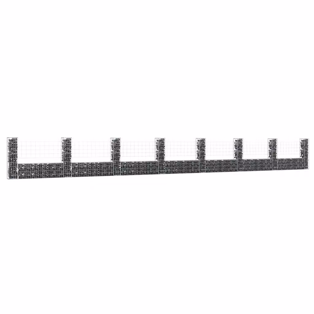 vidaXL Cesto Gabbione a U in metallo grigio con 8 pali in ferro L: 860 cm, P: 20 cm, H: 100 cm