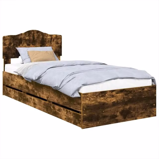 Letto singolo | Letto per adulti | Struttura del letto con cassetto Rovere fum¨¦ 90 x 200 cm