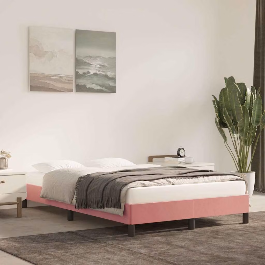 Giroletto vidaXL in velluto rosa con struttura in legno, L/P/H: 200 x 120 x 25 cm