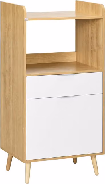 Mobiletto per microonde HOMCOM in MDF bianco con ripiano superiore, cassetto e armadietto, L/P/H: 58 x 40 x 118 cm