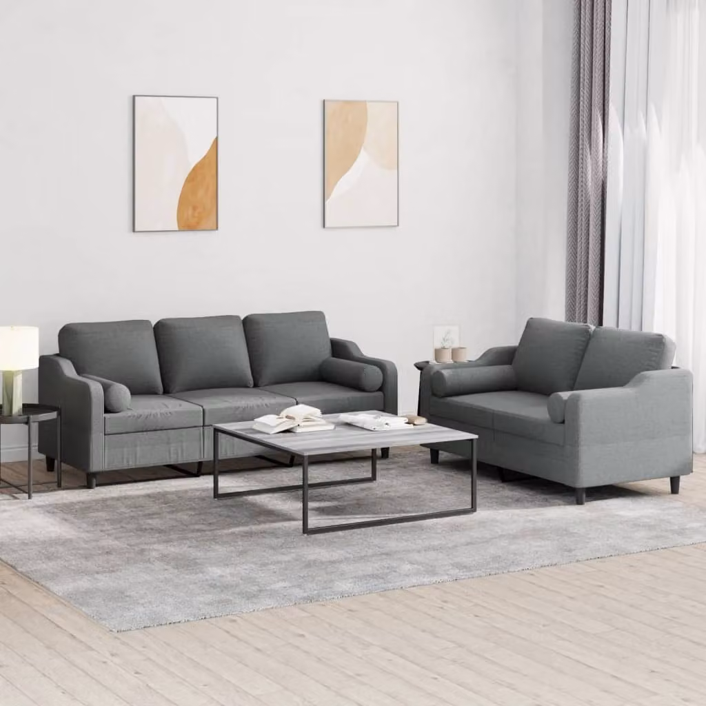 Maison Exclusive - Set divano a 2 posti con cuscini in tessuto grigio scuro