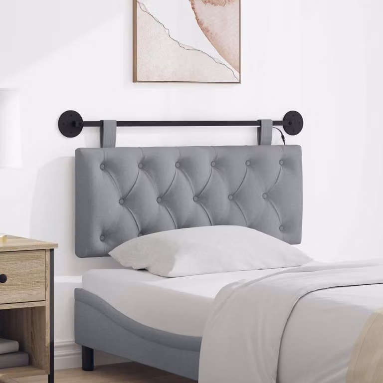 Testiera per letto sospesa vidaXL con luce LED integrata in tessuto grigio chiaro