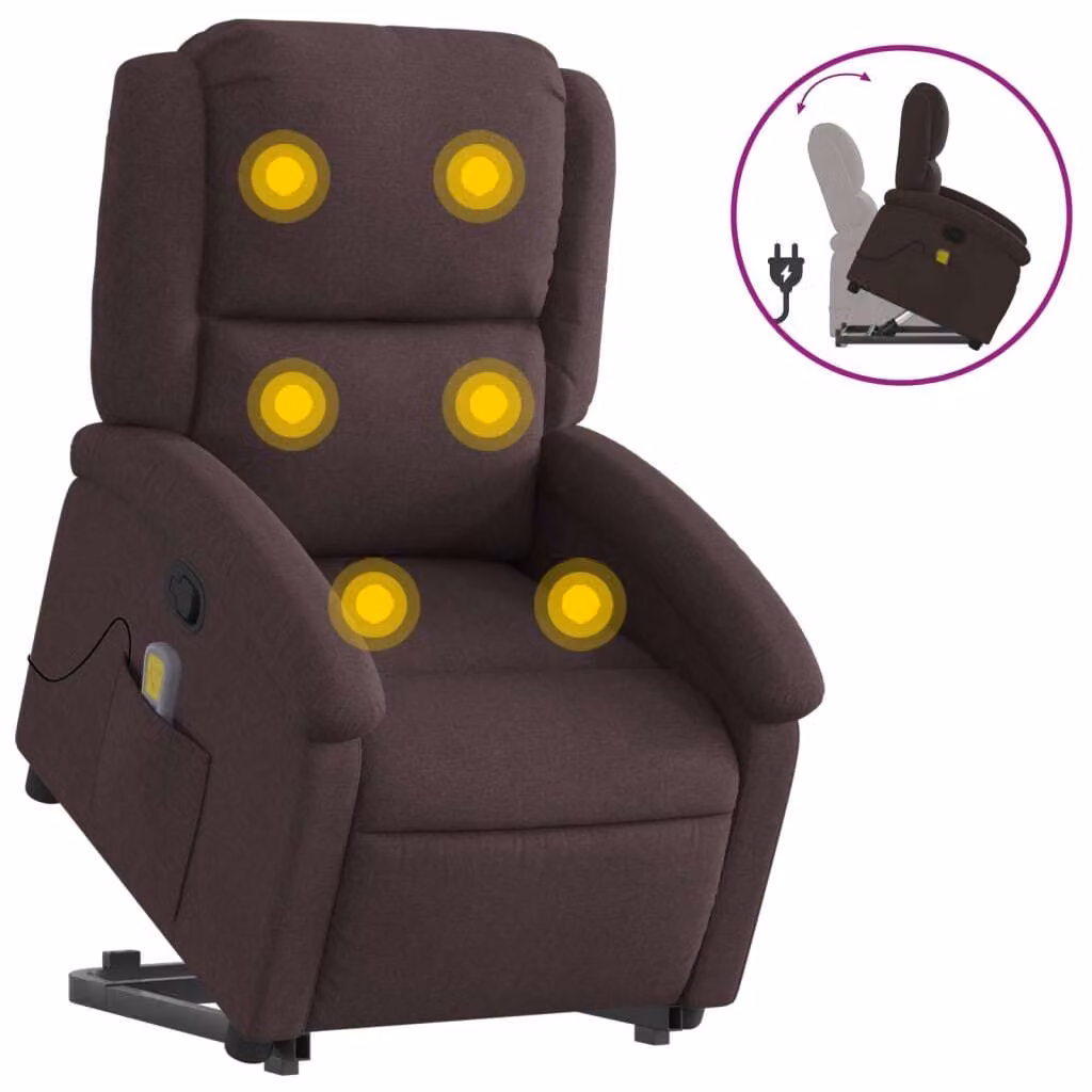 SYFAX™ Poltrona Alzapersona Massaggi Reclinabile Marrone Scuro Tessuto