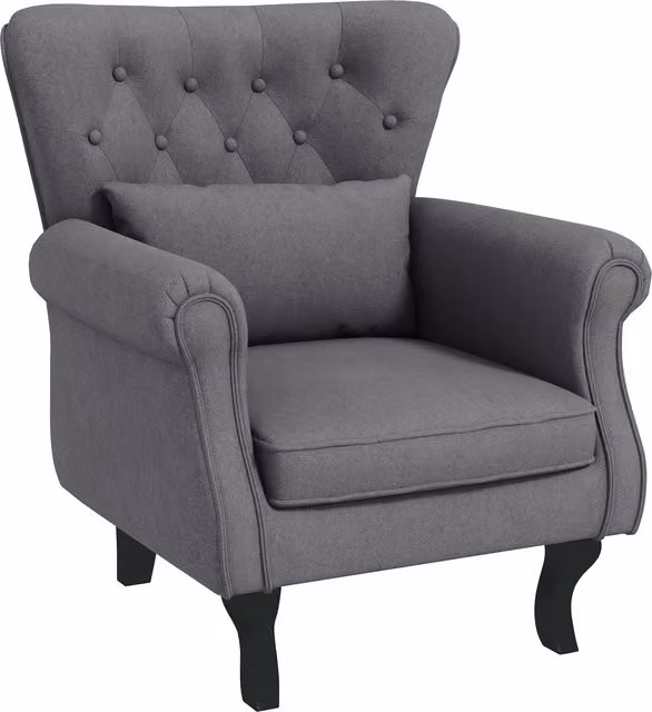 Poltrona da salotto vintage HOMCOM in tessuto con braccioli e imbottitura, Grigio – 1