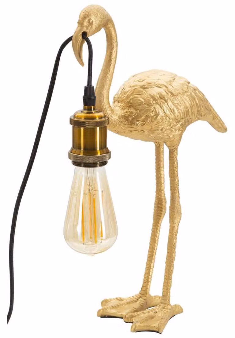 Lampada da tavolo Flamingo piccola in resina dorata