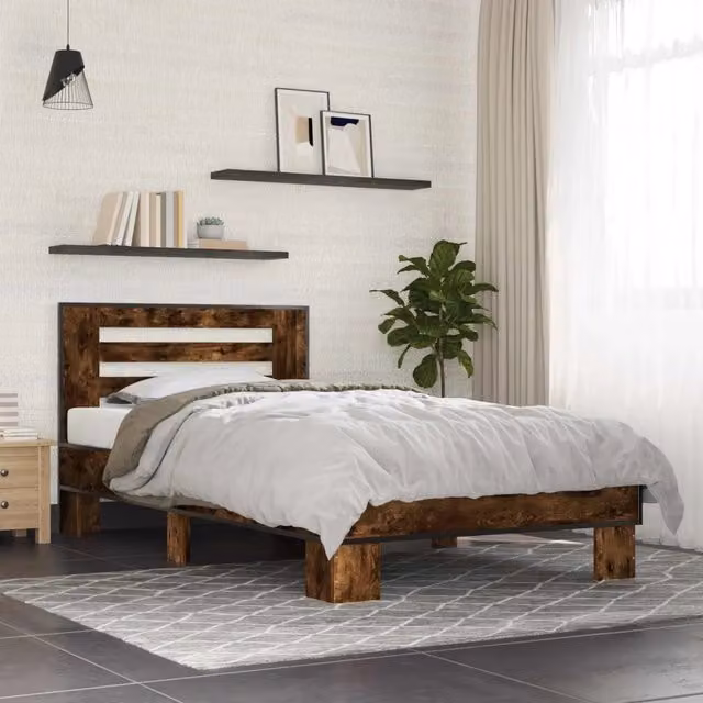 Struttura letto con testata e giroletto Design In in legno Rovere Fumo, L 80 cm x P 200 cm x H 83 cm – 1