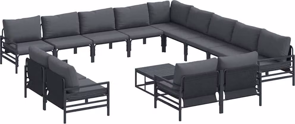 Set Divano da Giardino con cuscino 14 pcs Nero Acciaio