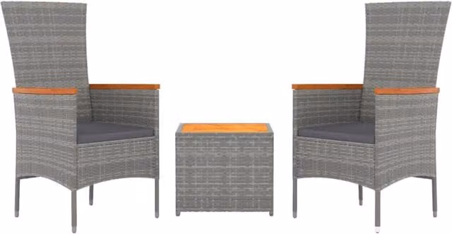 Set di mobili da giardino Outsunny composto da 3 pezzi in polyrattan grigio e legno di acacia