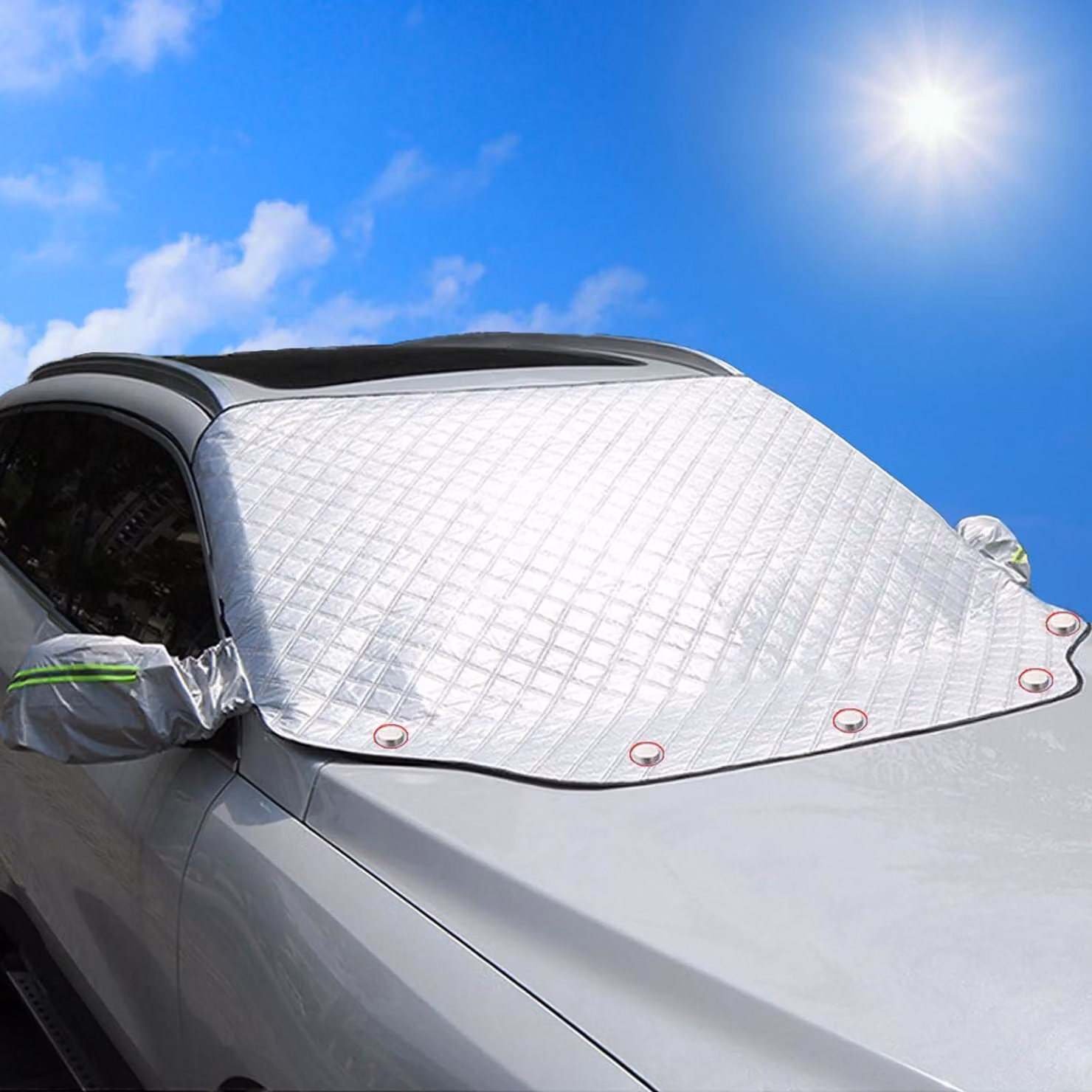 Parasole per auto, parabrezza, 147x116 cm, con magneti, protezione UV, protezione dal calore