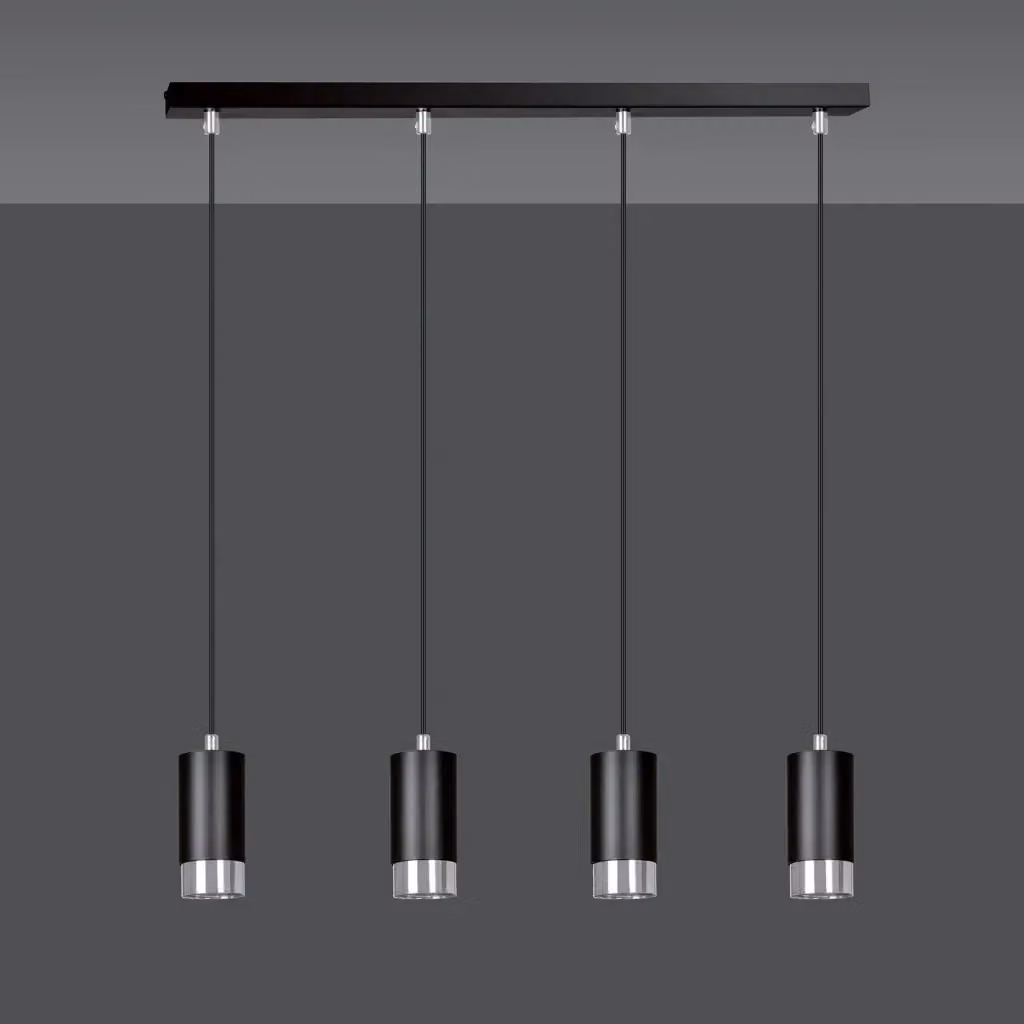 Lampadario a soffitto moderno Luceart-Classic con 4 luci a cilindro in acciaio inossidabile nero e cromo – 2