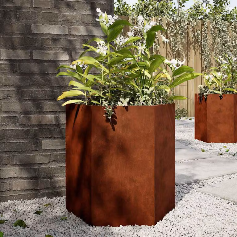 Set di 2 fioriere esagonali da giardino vidaXL in acciaio color marrone, L: 46 cm, P: 40 cm, H: 45 cm