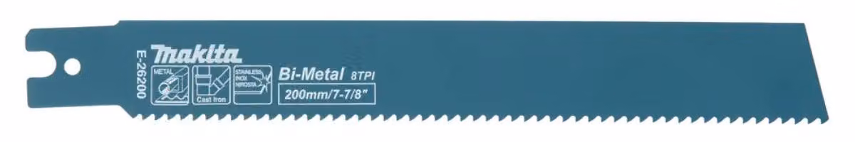 Lama per seghetto alternativo Makita 200/8Z in metallo duro (BiM) per acciaio/ghisa/acciaio inossidabile, confezione da 5 pezzi - E-26200