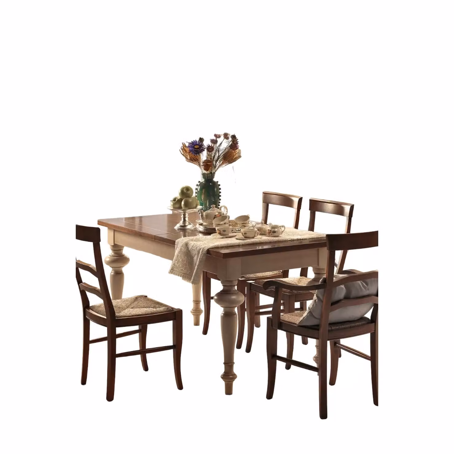 Tavolo shabby chic allungabile in legno Mobili 2G, Colore avorio e noce, L: 140 cm, P: 90 cm, H: 80 cm – 1