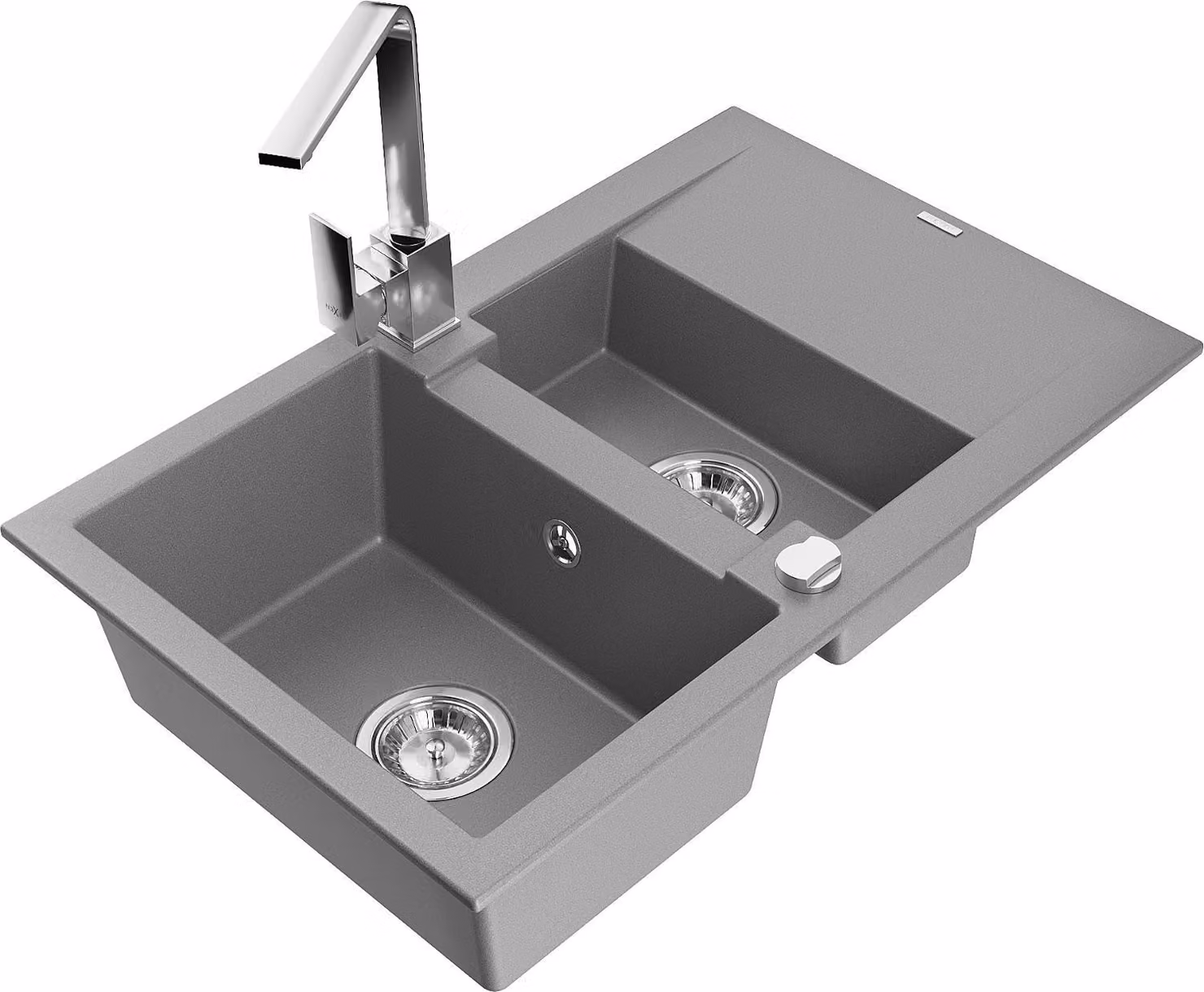 Mexen Gaspar lavello in granito 1,5 vasche con sgocciolatoio e miscelatore cucina Rita, grigio - 6507-71-670300-00
